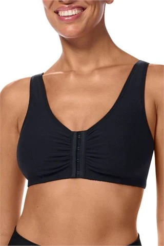Amoena Women's Zip Front Medium Support Pocketed Sport Bra, Black, Small at   Women's Clothing store