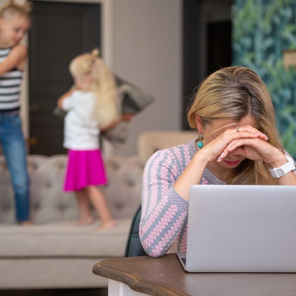 Stressed mum with kids