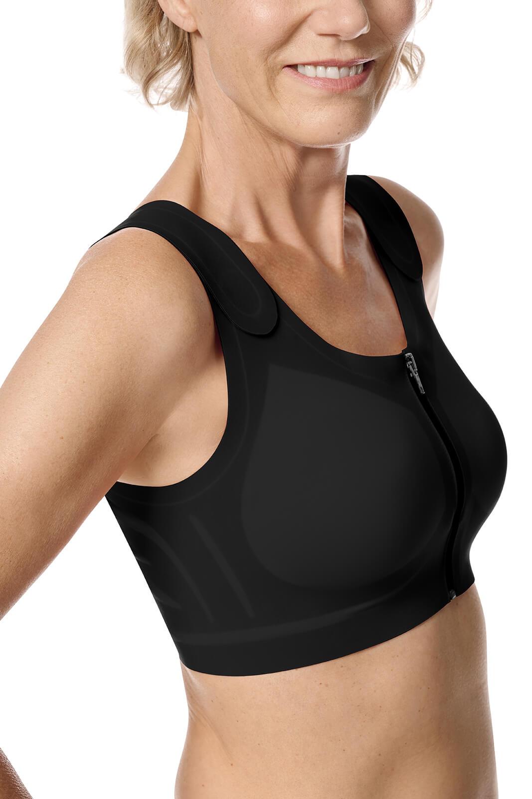  Amoena Lymph Flow Long Wire Free Front Closure Compression Bra  - Black - Small - Supports/Stimulates Lymp Flow: Clothing, Shoes & Jewelry