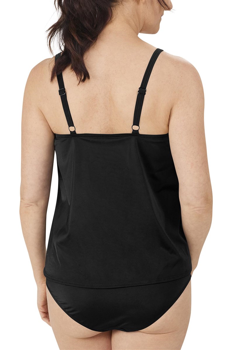Mykonos Blouson Tankini Top - black, Pocketed Mastectomy Swimwear, Amoena  UK