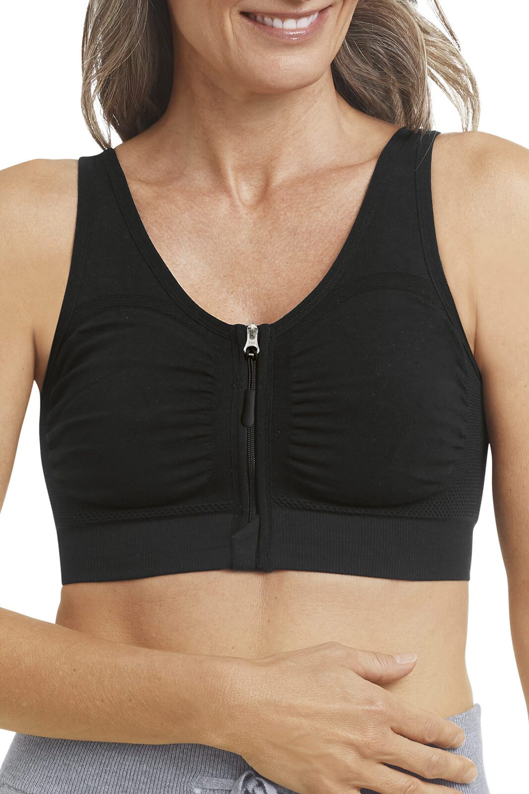 Lymph Flow Long Wire Free Front Closure Mastectomy Bra - black, CuraLymph  Recovery wear, Amoena USA