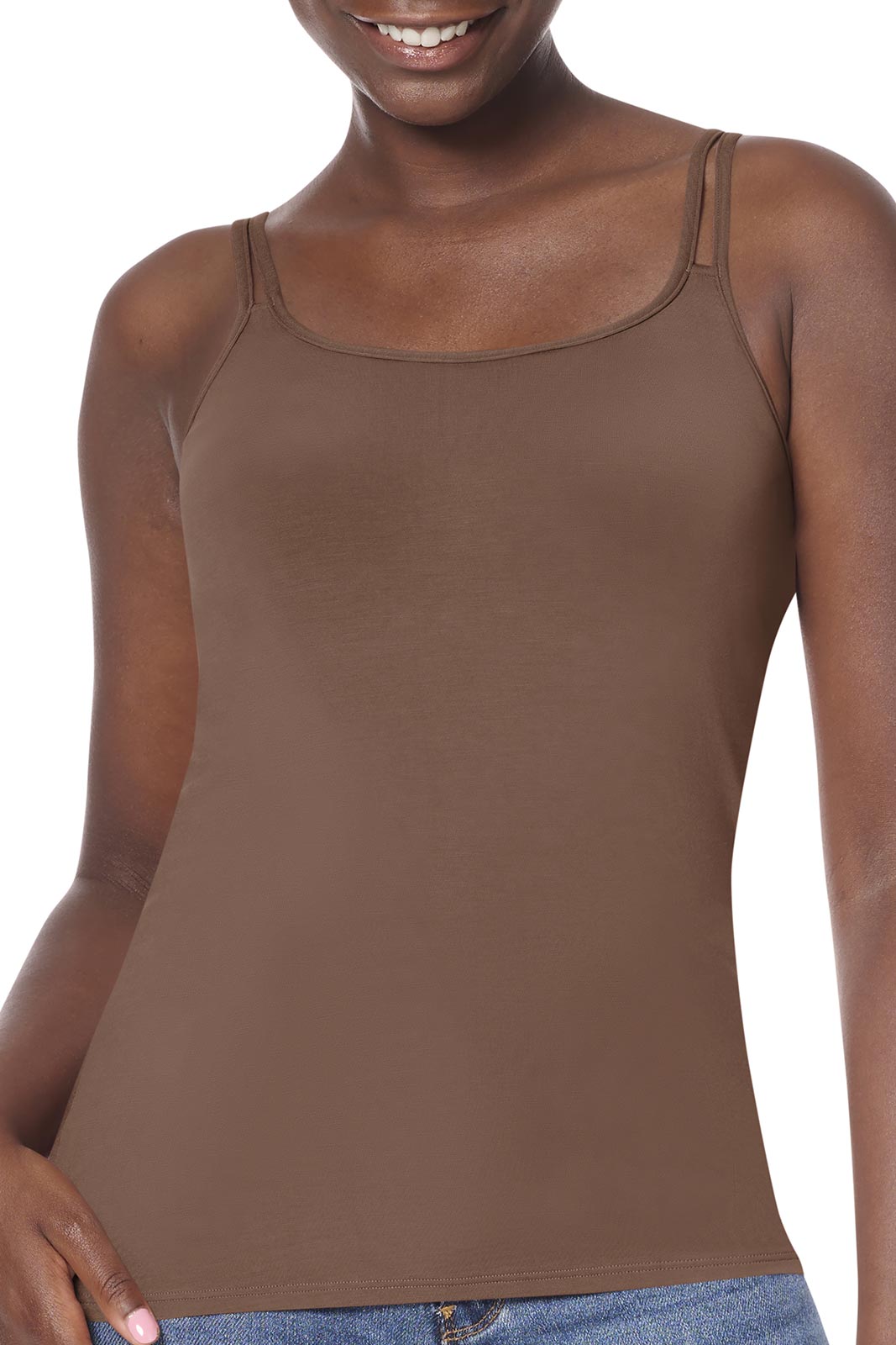 Active Ribbed Tank Top with Shelf Bra in Modern Mocha