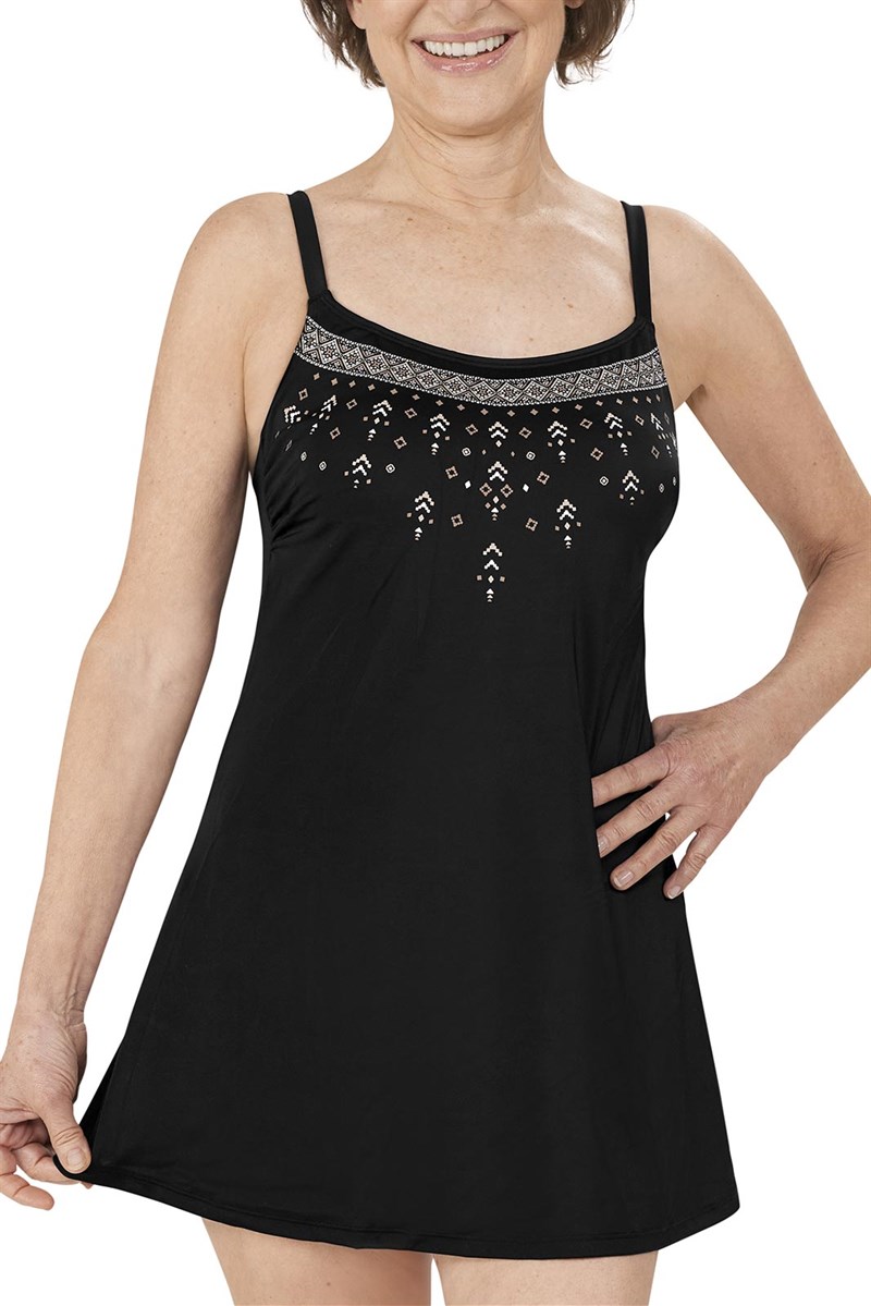 Mykonos Swim Dress - black, Pocketed Mastectomy Swimwear, Amoena UK